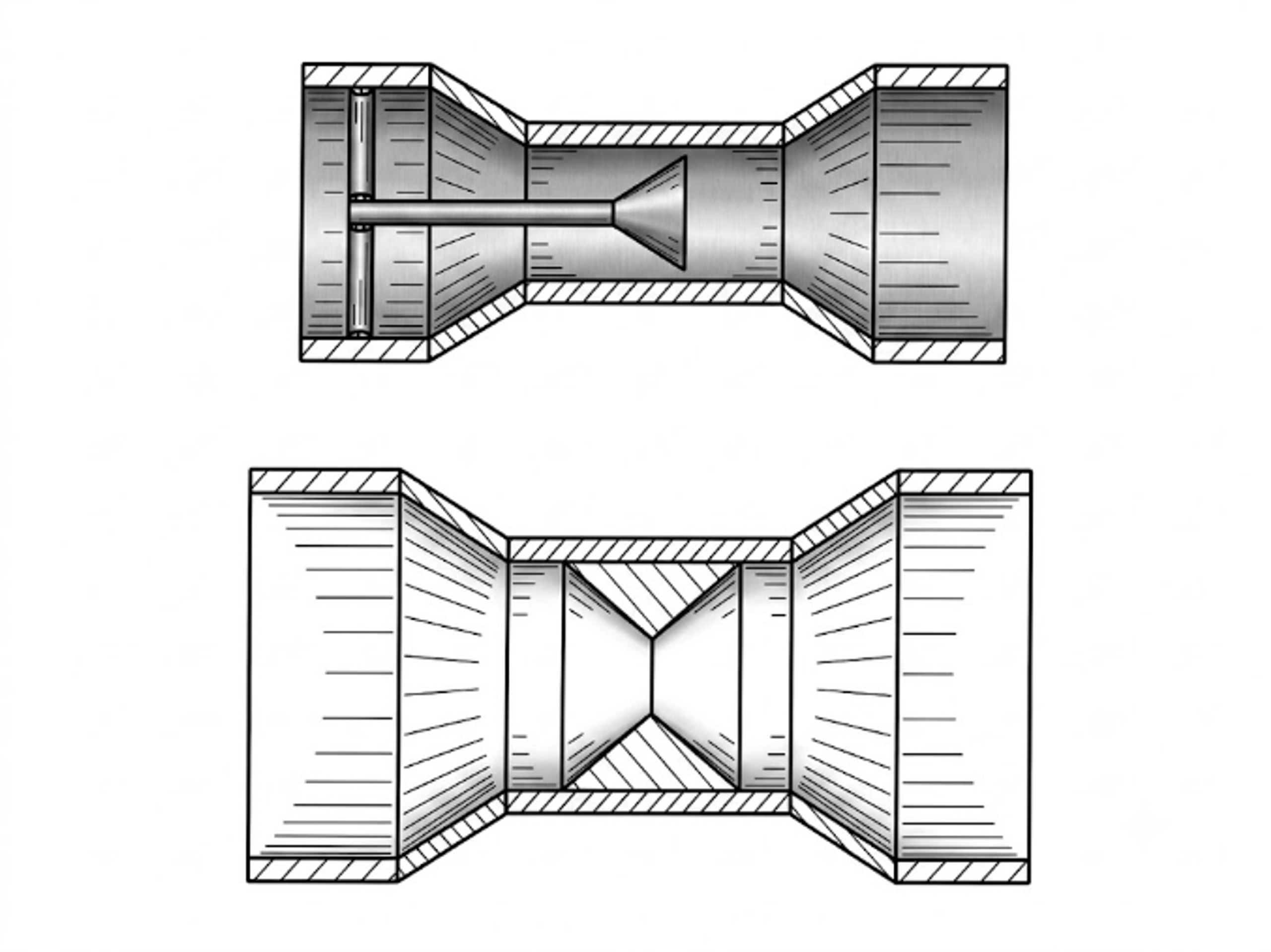 Figure 6. Conical and Venturi type bluff body arrangements for controlled local constriction