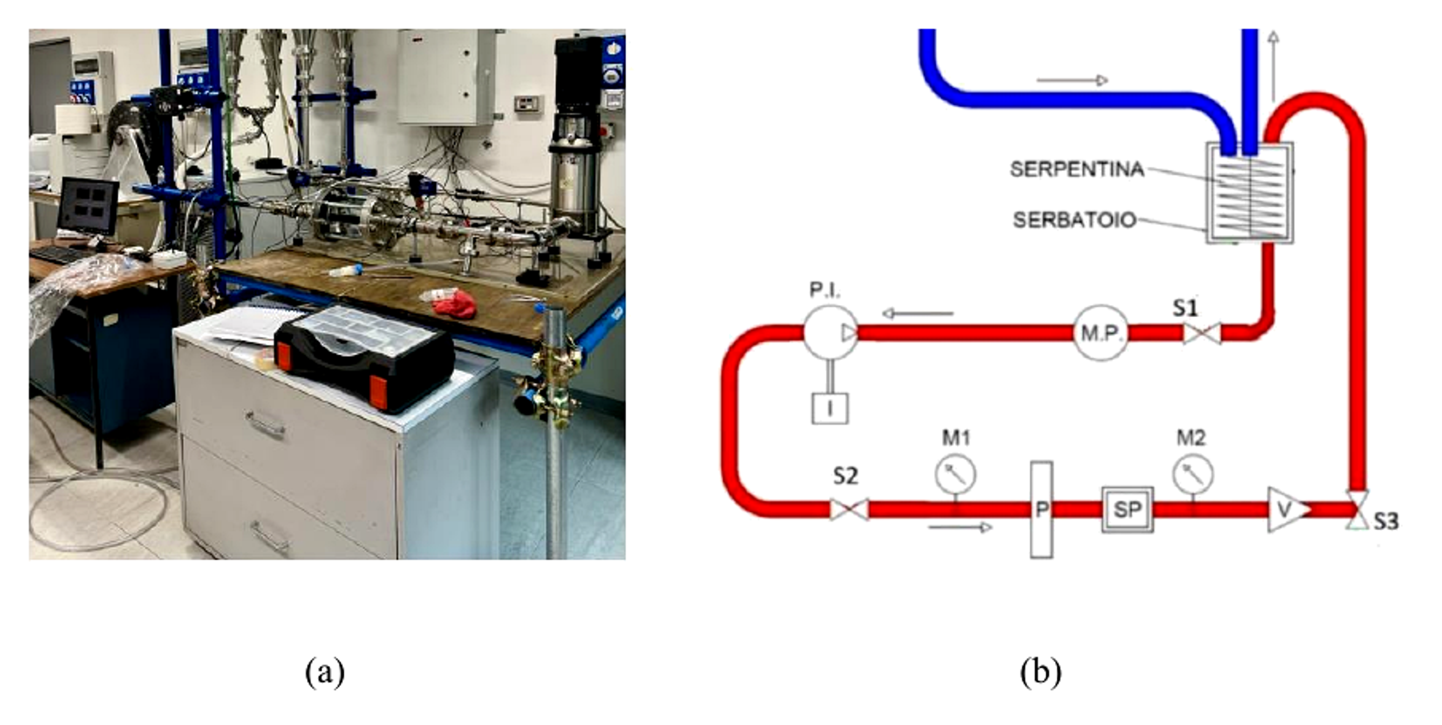 Figure 7.1. Experimental hydraulic loop and schematic used for microalgae cavitation tests