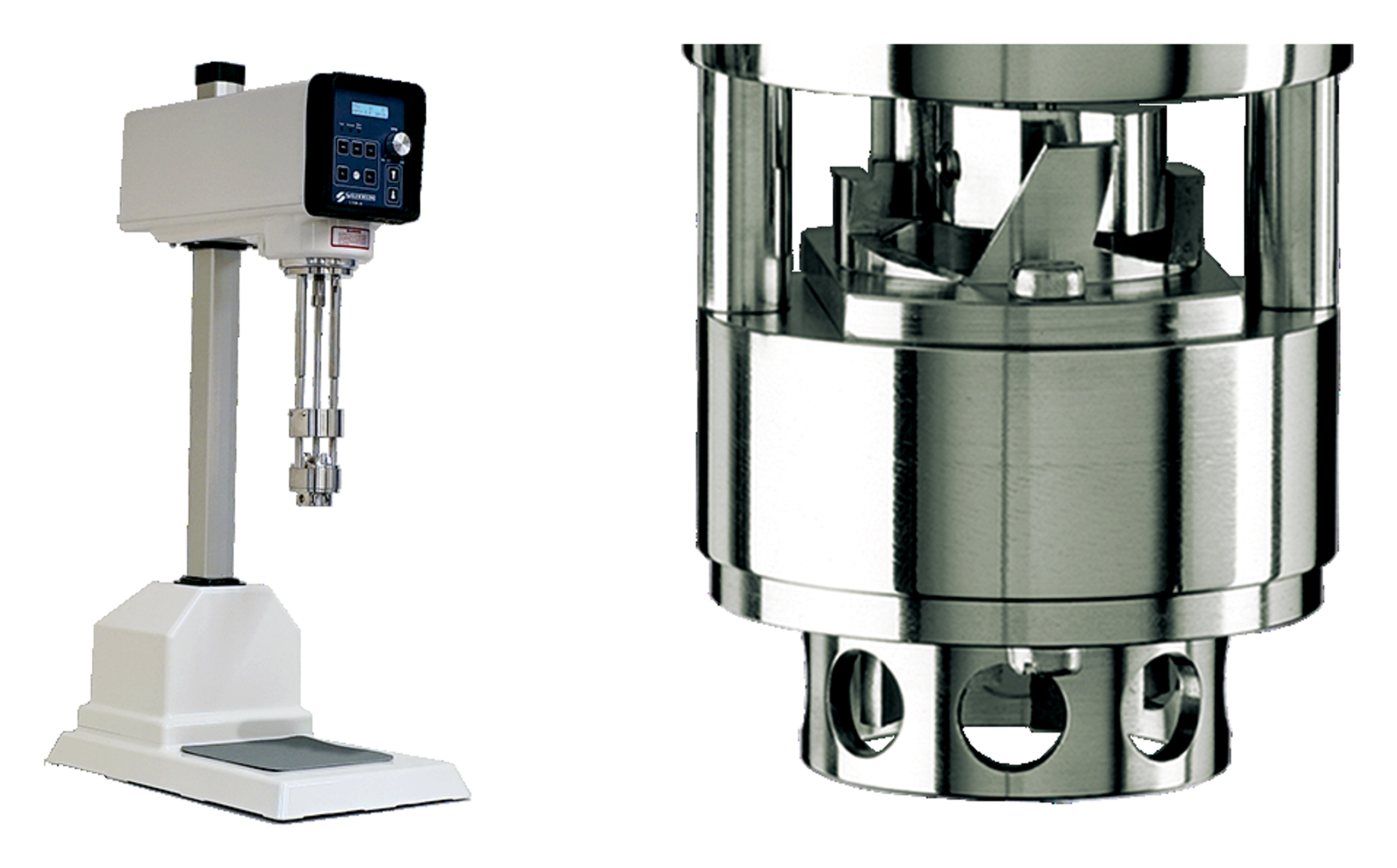 Figure 13.2. Representative laboratory mixer and a close view of its working head