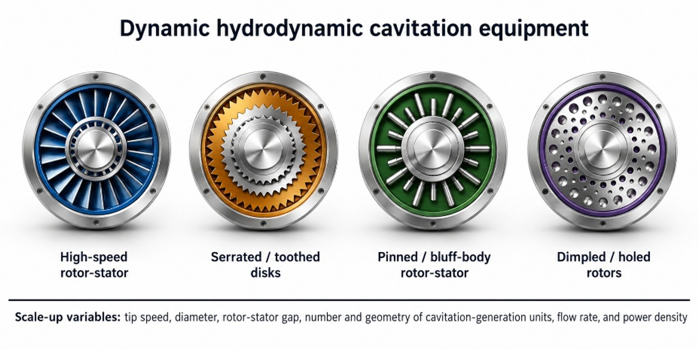 Figure 16. Major families of dynamic hydrodynamic cavitation equipment