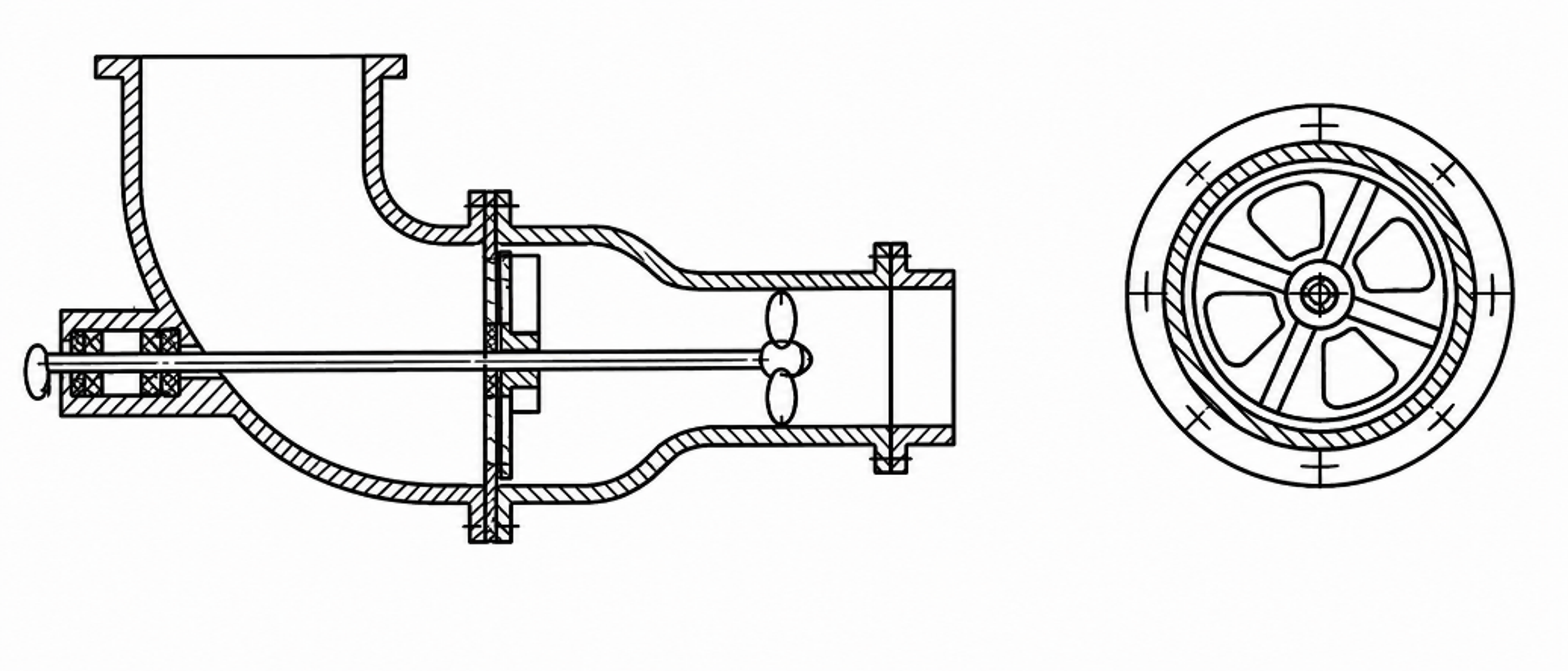 Figure 25. Longitudinal and transverse views of a Soviet rotating cavitation reactor with perforated rotating and stationary disks