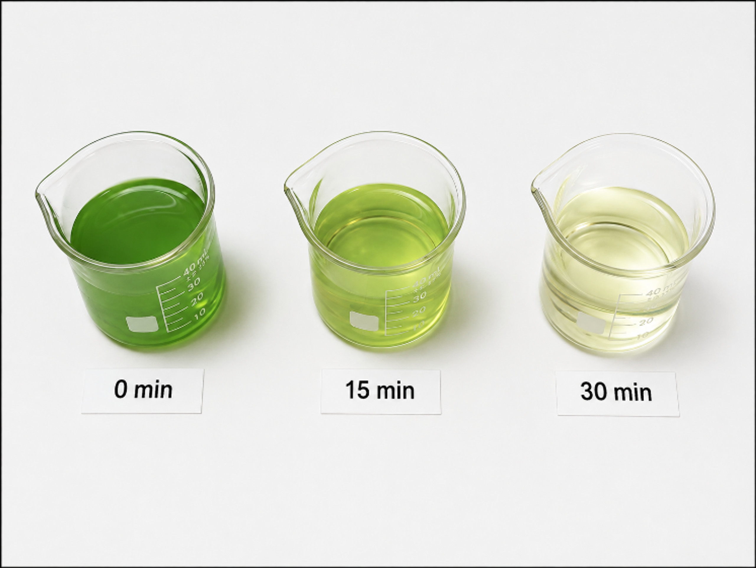 Figure 6.6. Visual change during treatment of a Microcystis aeruginosa suspension