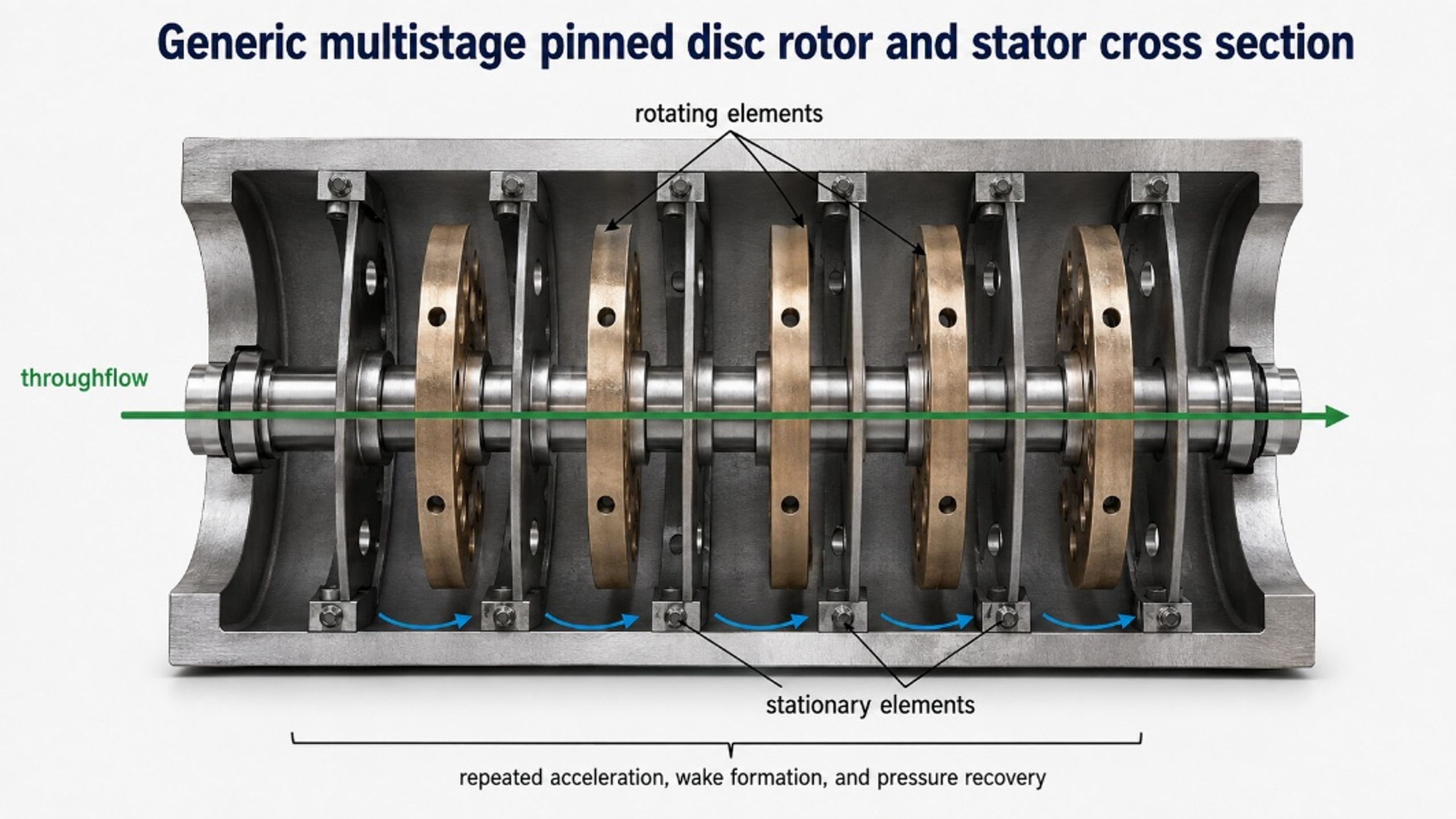 Figure 18. Generic multistage pinned disc rotor and stator cross section
